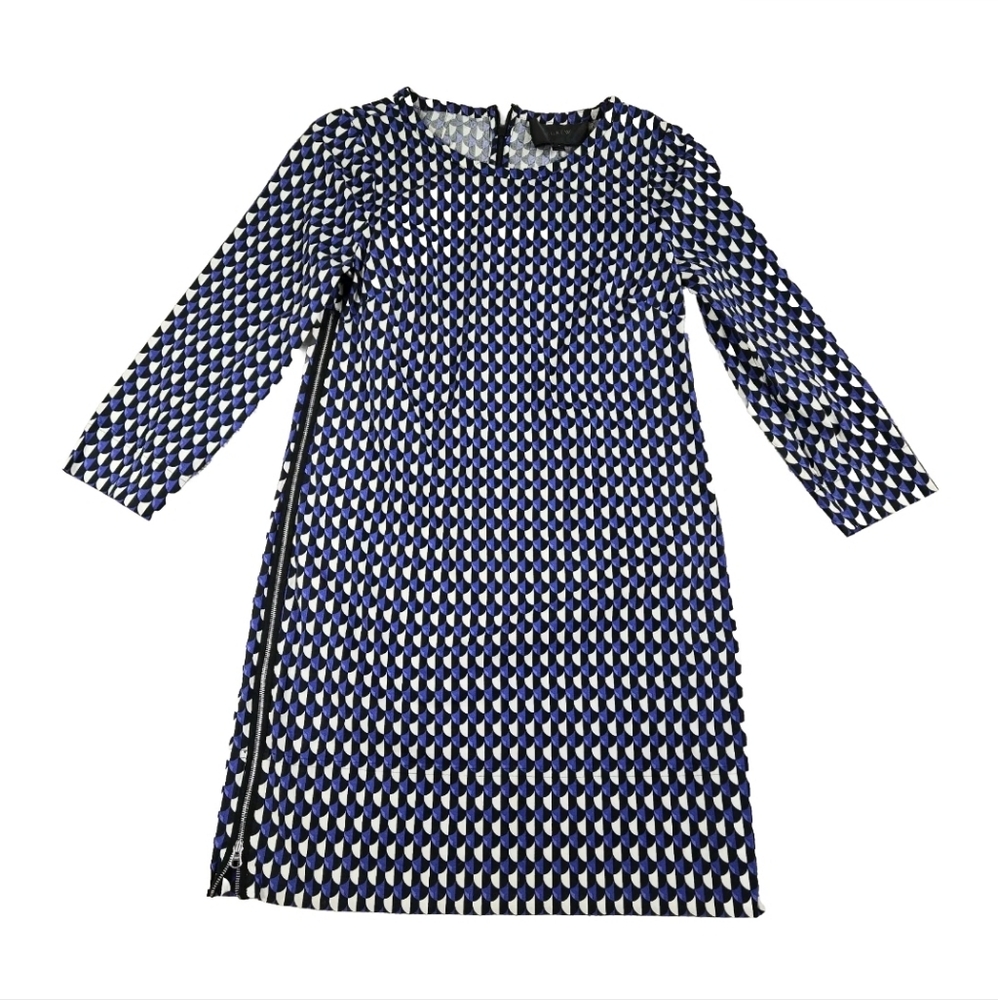J Crew Jet Set Geo Print Midi Shift Dress Sz 4 3/4 Sleeve Stretch Preppy Office